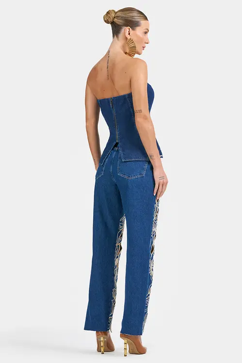 Calça Jeans Maria Reta com Bordados Richelieu Feminina CJM5437