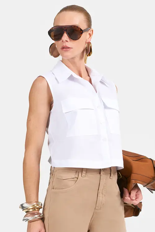 Camisa em Tricoline Cropped Feminina YP5657