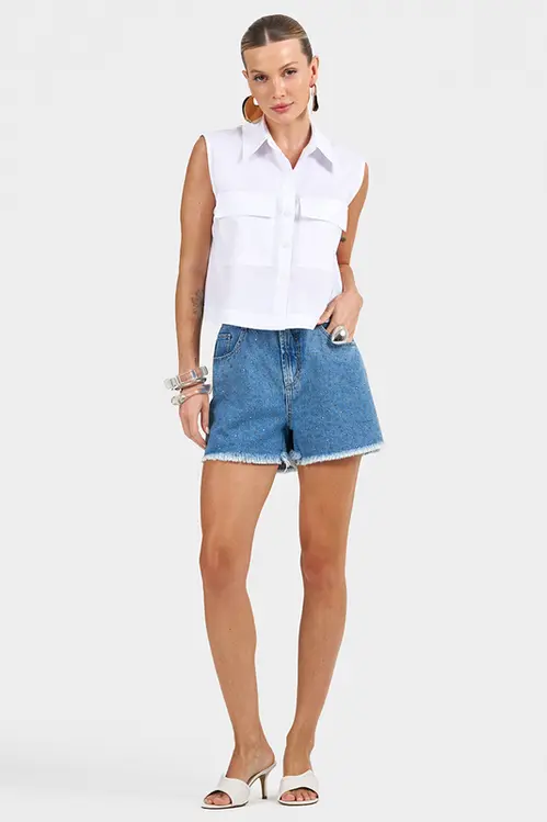 Camisa em Tricoline Cropped Feminina YP5657