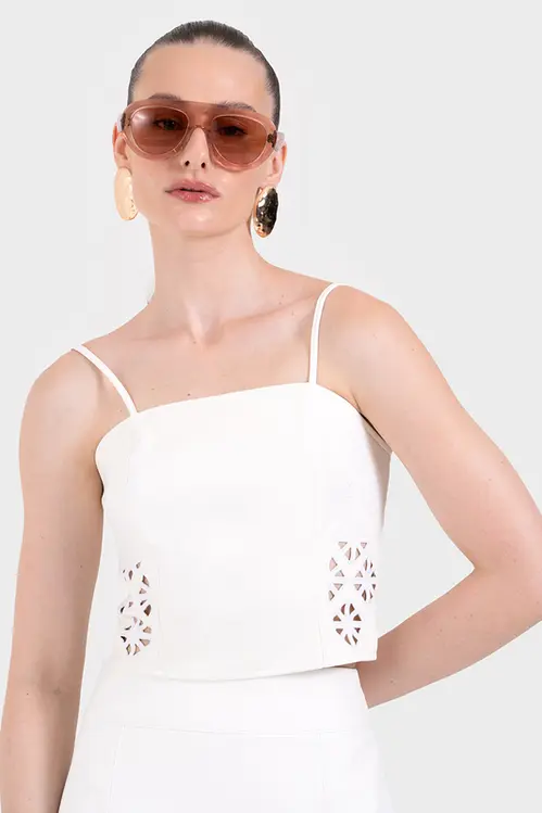 Top em Material Sintetico com Bordados Feminino WP5211 Branco