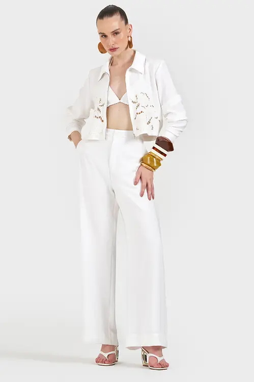 Calça em Viscose Pantalona CPP5471 Off White