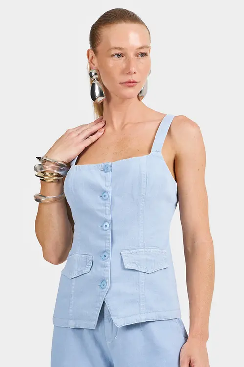 Colete em Sarja Feminino TOP5667 Azul cristal