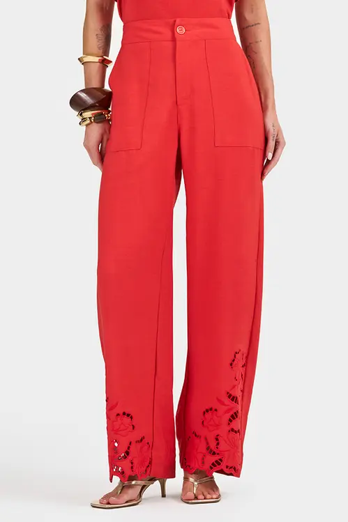 Calça Wide Leg com Bordados Feminina CPP5463