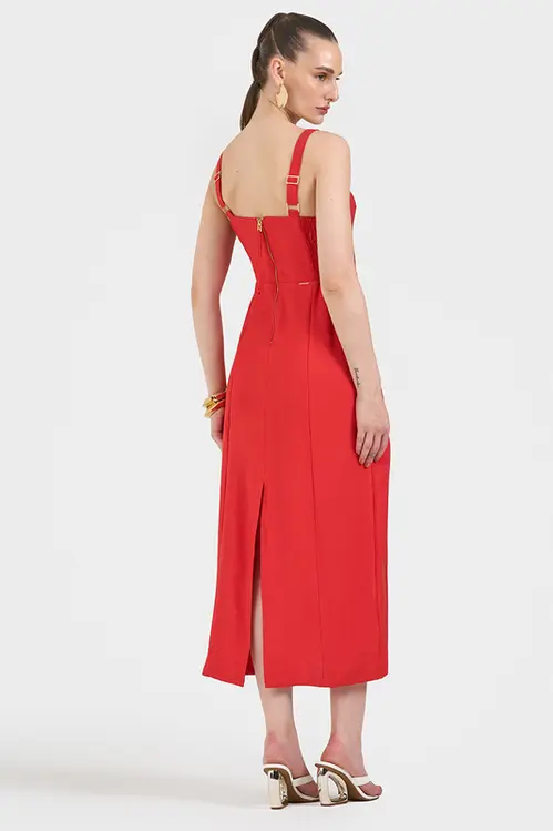 Vestido Midi de Viscose Sarjada Feminina VP5485