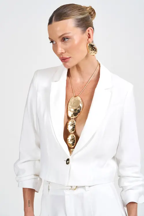 Blazer Curto de Viscose Sarjada Feminina ZP5577