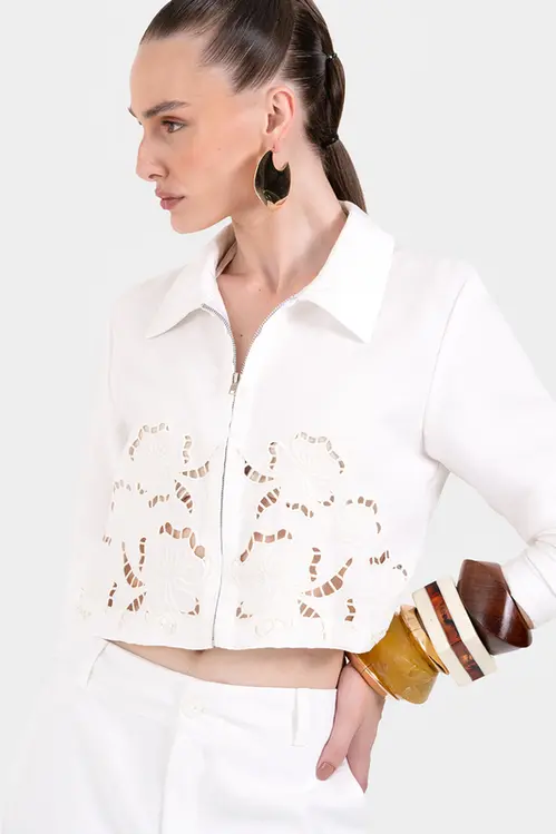 Camisa com Bordado Feminino YP5465 Off White