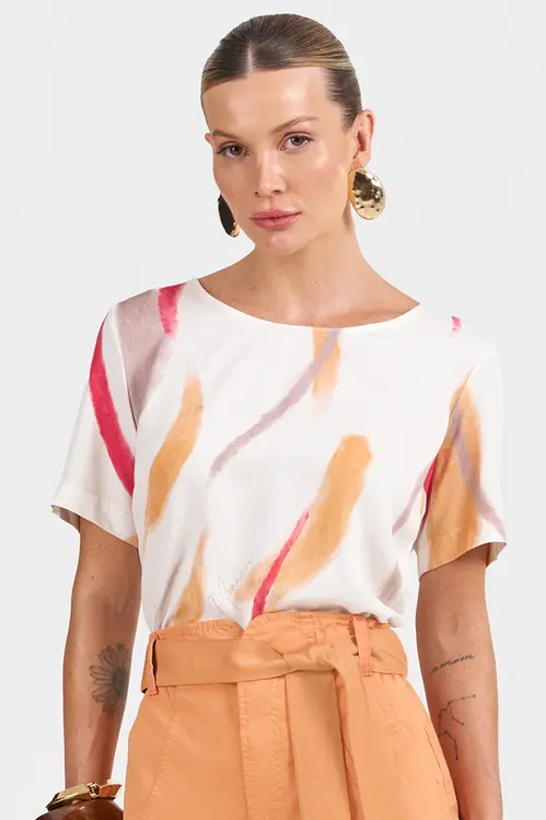 Blusa com Mistura de Tecidos Feminina BM5527 Splendore