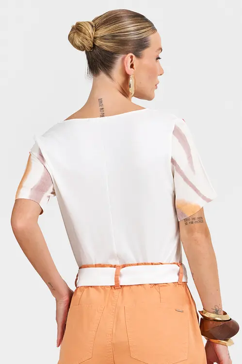 Blusa com Mistura de Tecidos Feminina BM5527