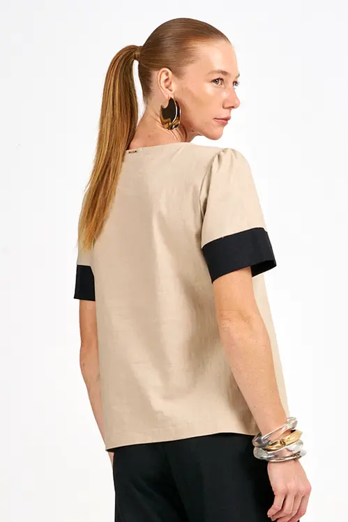 Blusa de Linho Bicolor Feminno BP5545