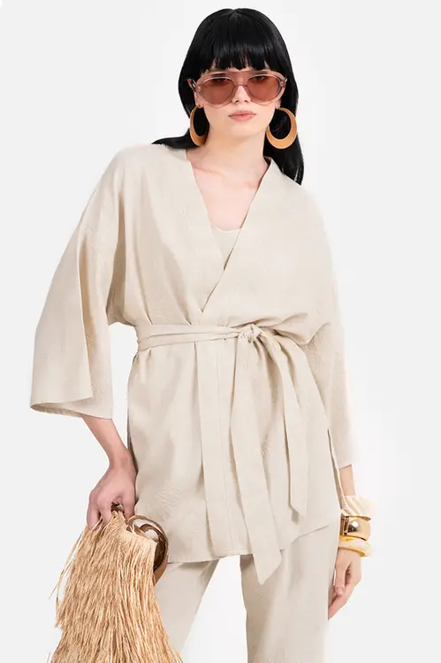 Kimono de Linho Bordado Feminino KP5319