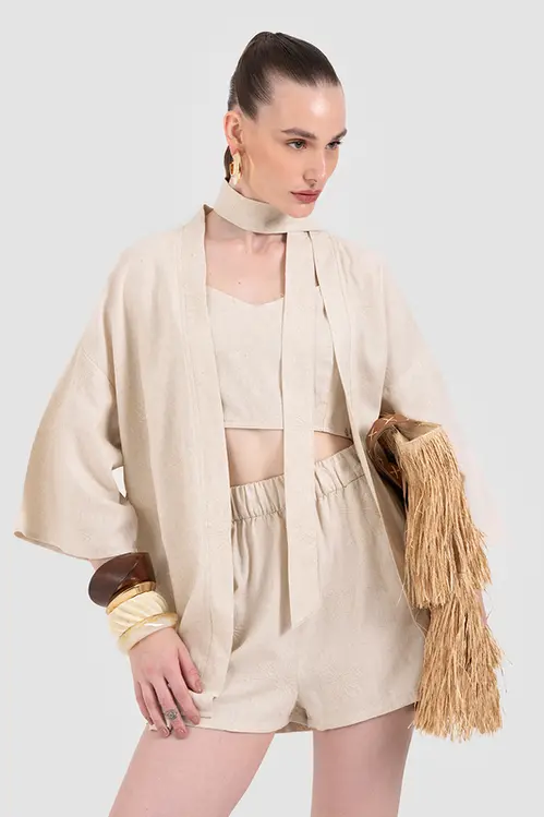 Kimono de Linho Bordado Feminino KP5319