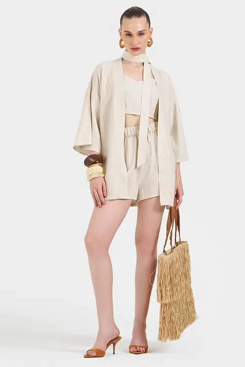 Kimono de Linho Bordado Feminino KP5319