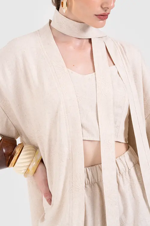 Kimono de Linho Bordado Feminino KP5319