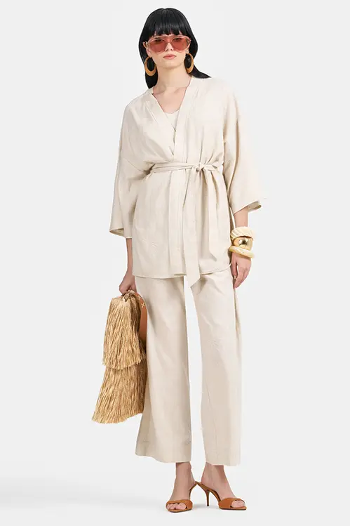 Kimono de Linho Bordado Feminino KP5319