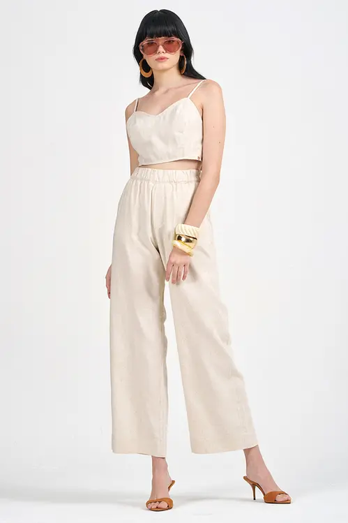 Calça Pantacourt de Linho Bordada Feminina CPP5481