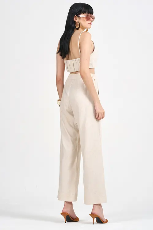 Calça Pantacourt de Linho Bordada Feminina CPP5481