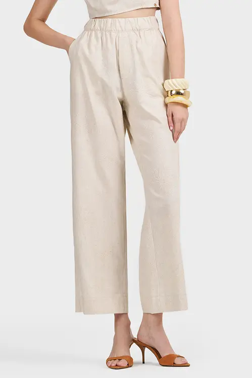 Calça Pantacourt de Linho Bordada Feminina CPP5481