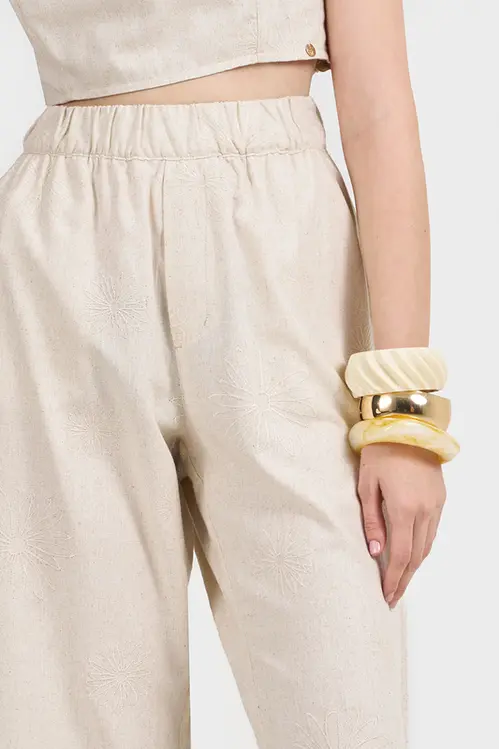 Calça Pantacourt de Linho Bordada Feminina CPP5481