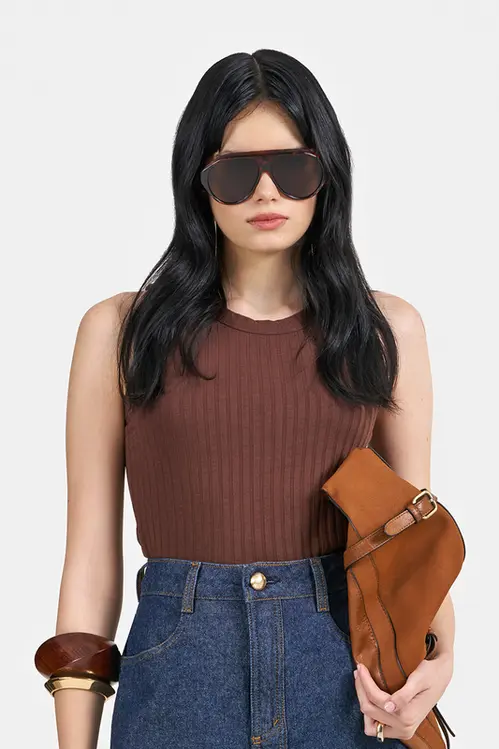 Regata Canelada Lisa Feminina RM5719 Chocolate