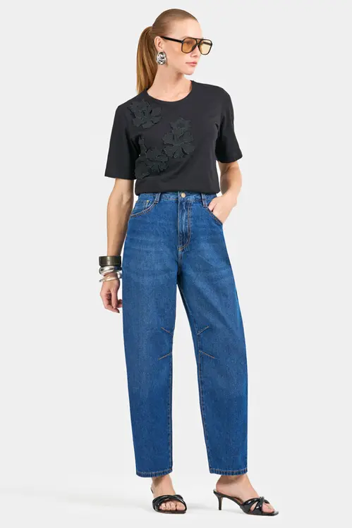 T-Shirt de Malha com Floral Feminina TM5707