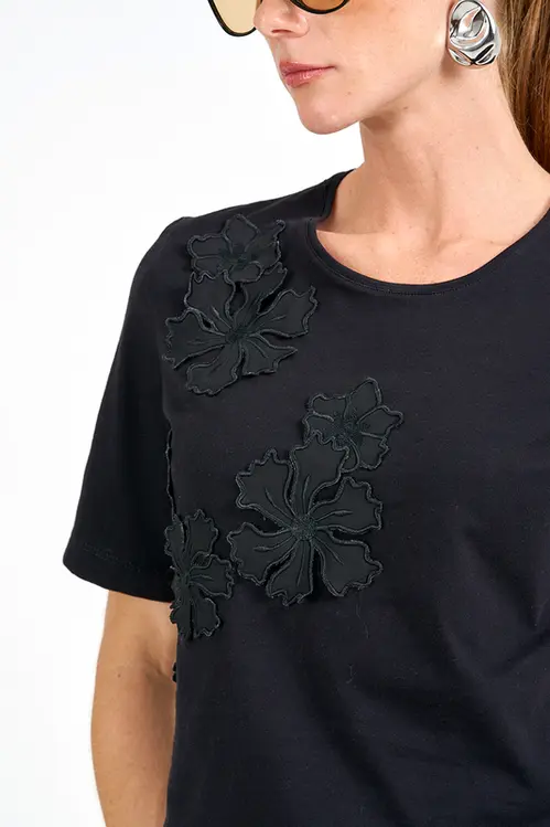 T-Shirt de Malha com Floral Feminina TM5707