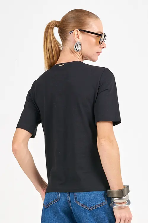 T-Shirt de Malha com Floral Feminina TM5707