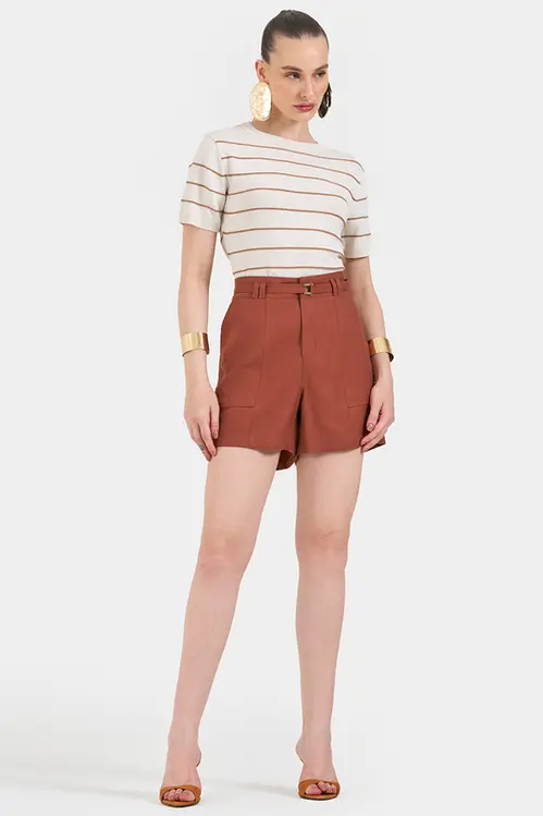 Bermuda de Alfaiataria em Viscose Feminina HP5267 Conhaque