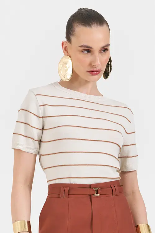 Blusa em Tricot Listrada Feminina BM5327