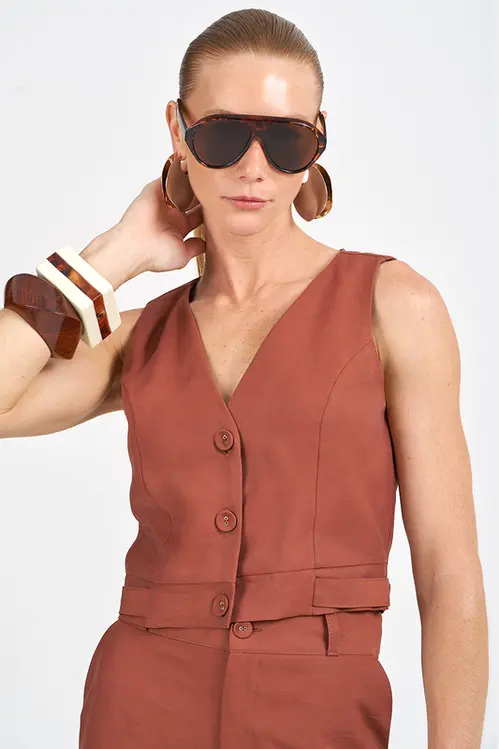 Colete de Viscose Feminino KP5513 Conhaque