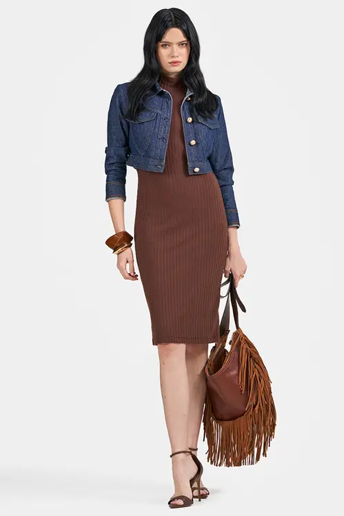 Vestido de Malha Canelado Liso Feminino VM5721