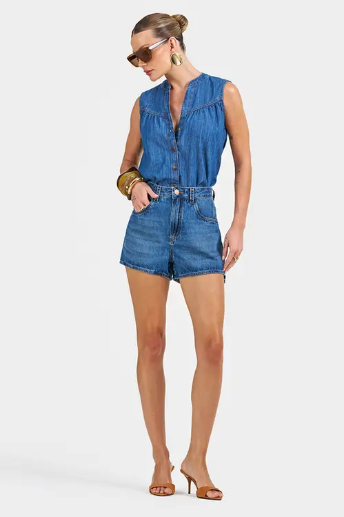 Shorts Saia Jeans Midi Rise Feminina HJM5343