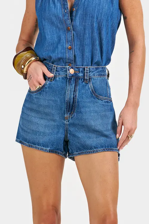 Shorts Saia Jeans Midi Rise Feminina HJM5343