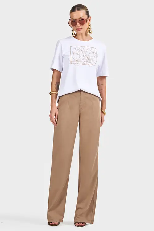 Calça Sarjada Wid Leg Bruna Feminina CSM5555 Mocha mousse