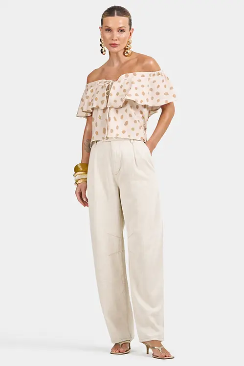 Calça em Sarja e Linho Barrel Julia Feminina CSM5613