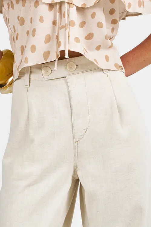 Calça em Sarja e Linho Barrel Julia Feminina CSM5613