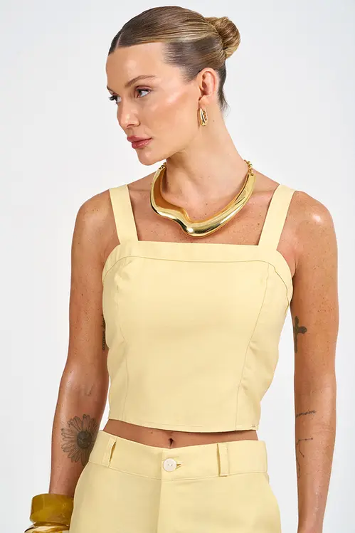 Top Cropped de Viscose Feminino WP5265 Amarelo brie