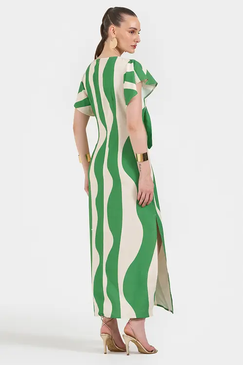 Vestido de Linho Midi Estampado com Manga Feminina VP5637