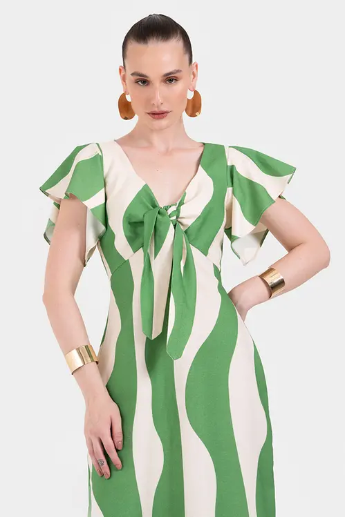 Vestido de Linho Midi Estampado com Manga Feminina VP5637