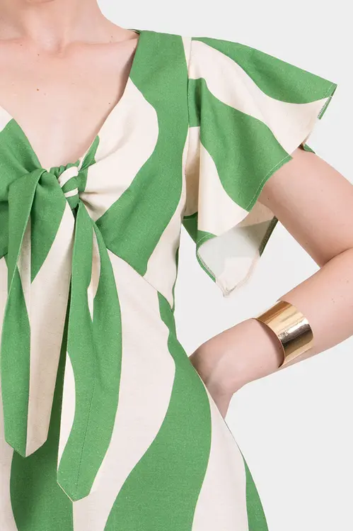 Vestido de Linho Midi Estampado com Manga Feminina VP5637