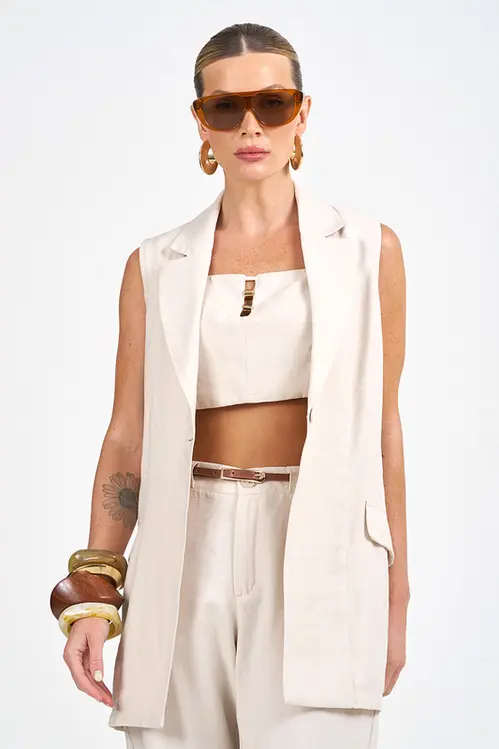 Colete Alongado em Viscose Feminino KP5275 Ice