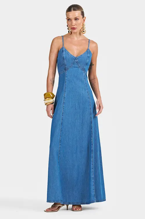 Vestido Jeans Touch Longo Feminino VJ5569