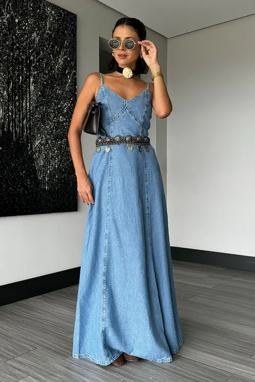 Vestido Jeans Touch Longo Feminino VJ5569