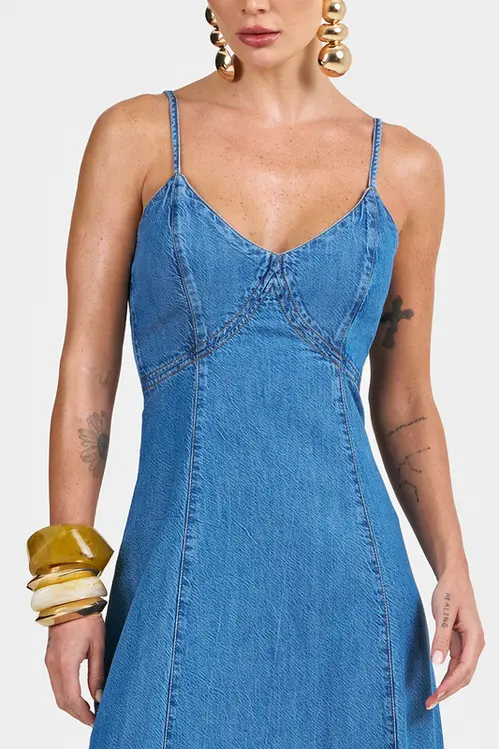 Vestido Jeans Touch Longo Feminino VJ5569
