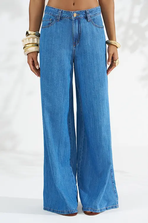 Calça Jeans com Liocel Super Wide Leg Palazzo Feminina CJM5791