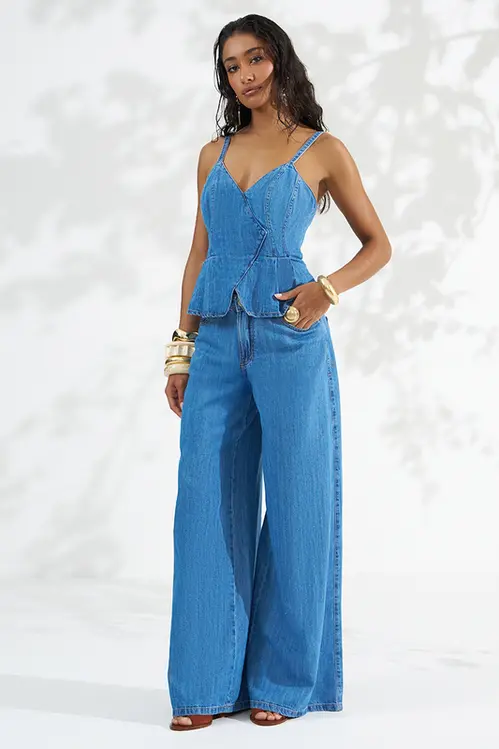 Calça Jeans com Liocel Super Wide Leg Palazzo Feminina CJM5791