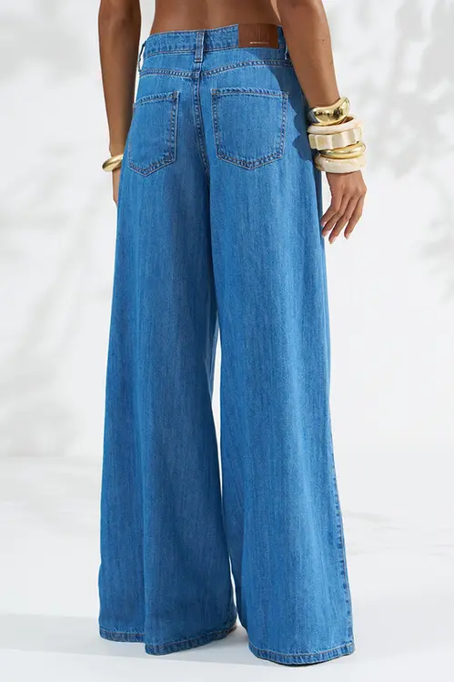 Calça Jeans com Liocel Super Wide Leg Palazzo Feminina CJM5791