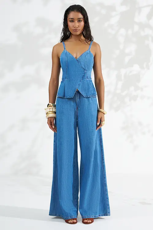 Calça Jeans com Liocel Super Wide Leg Palazzo Feminina CJM5791