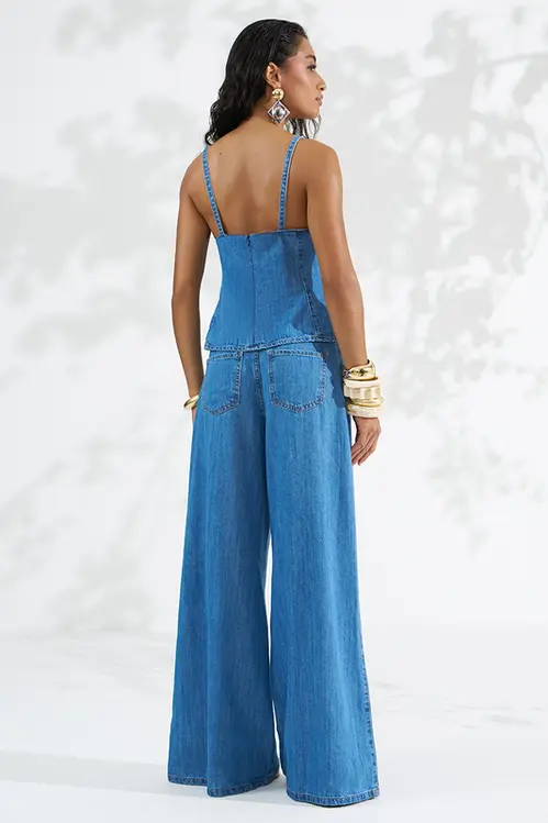 Calça Jeans com Liocel Super Wide Leg Palazzo Feminina CJM5791