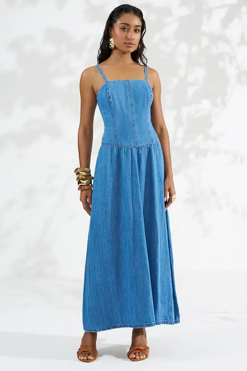 Vestido Jeans com Liocel Super Midi Feminino VJ5787