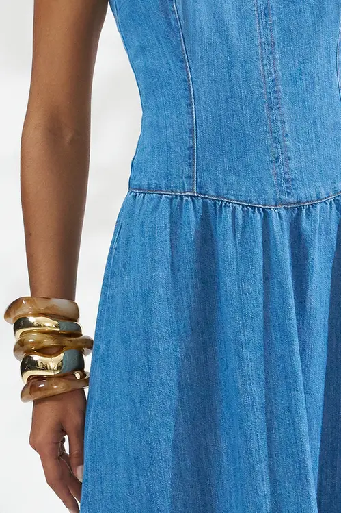 Vestido Jeans com Liocel Super Midi Feminino VJ5787